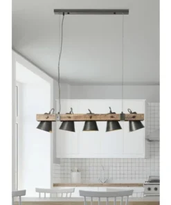 BRILLIANT Hanglamp Decca 5-lichts Hout-zwart