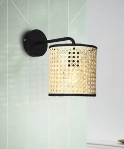 BRILLIANT Wandlamp Wiley Metaal-rotan Zwart-bruin