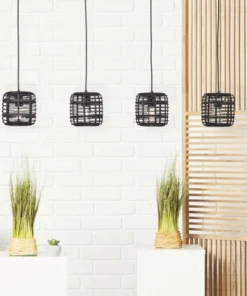 BRILLIANT Hanglamp Crosstown 4-lichts Bamboe Zwart