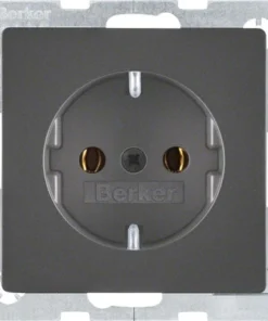 BERKER Q1 Inbouw Wandcontactdoos 1-voudig Met Randaarde Antraciet