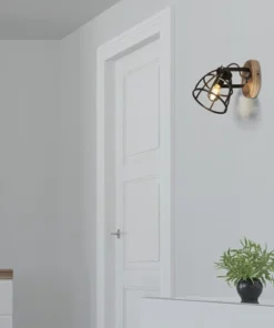 CHERICONI Plafondspot Aperto 1-lichts Zwart/hout