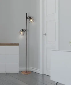 CHERICONI Vloerlamp Aperto 2-lichts Zwart/hout