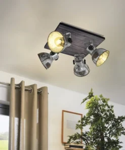 EGLO Opbouwspot Barnstaple 4-lichts Zink-hout