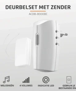 KLIKAANKLIKUIT® Plug-in Draadloze Deurbelset Met Zender ACDB-8000BC Wit 6 KLIKAANKLIKUIT® Plug-in Draadloze Deurbelset Met Zender ACDB-8000BC Wit -Binnenverlichting Verkoopwinkel DV 8 10403044 02 4c NL 20210221214657