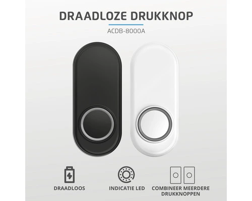 KLIKAANKLIKUIT® Draadloze Drukknop Voor Deurbellen ACDB-8000A Zwart 3 KLIKAANKLIKUIT® Draadloze Drukknop Voor Deurbellen ACDB-8000A Zwart - Afbeelding 3