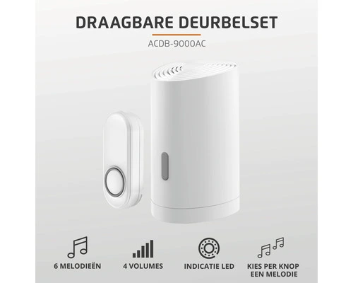 KLIKAANKLIKUIT® Mobiele Draadloze Deurbelset ACDB-9000AC Wit 2 KLIKAANKLIKUIT® Mobiele Draadloze Deurbelset ACDB-9000AC Wit - Afbeelding 2
