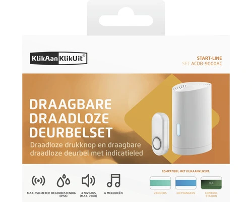 KLIKAANKLIKUIT® Mobiele Draadloze Deurbelset ACDB-9000AC Wit 5 KLIKAANKLIKUIT® Mobiele Draadloze Deurbelset ACDB-9000AC Wit - Afbeelding 5