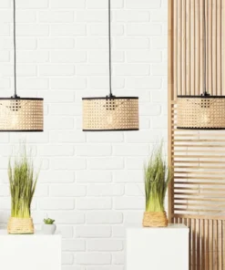 BRILLIANT Hanglamp Wiley 3-lichts Metaal-rotan Zwart-bruin