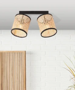 BRILLIANT Plafondspot Wiley 2-lichts Metaal-rotan Zwart-bruin