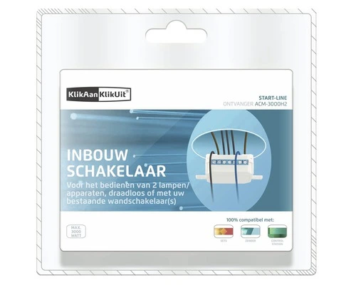 KLIKAANKLIKUIT® Inbouw Schakelaar Duo ACM-3000H2 Wit, Max. 3000 Watt 3 KLIKAANKLIKUIT® Inbouw Schakelaar Duo ACM-3000H2 Wit, Max. 3000 Watt - Afbeelding 3