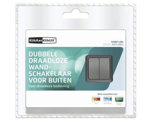 KLIKAANKLIKUIT® Draadloze Wandschakelaar Voor Buiten Dubbel AGST-8802 Antraciet 5 KLIKAANKLIKUIT® Draadloze Wandschakelaar Voor Buiten Dubbel AGST-8802 Antraciet - Afbeelding 5