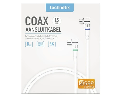 TECHNETIX Coax Aansluitkabel Wit 1,5 Meter 3 TECHNETIX Coax Aansluitkabel Wit 1,5 Meter - Afbeelding 3