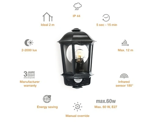 STEINEL Buitenlamp Met Sensor L190S Zwart 4 STEINEL Buitenlamp Met Sensor L190S Zwart - Afbeelding 4