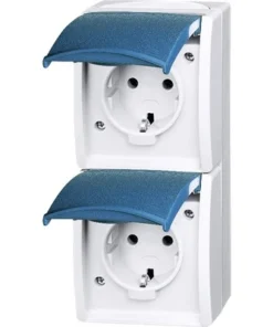 BUSCH-JAEGER Wandcontactdoos Ocean Dubbel Opbouw IP44 Lichtgrijs/blauwgroen Spatwaterdicht